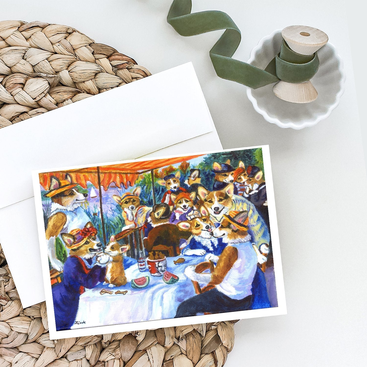Corgi Boating Party Greeting Cards Pack of 8 Blank Cards with Envelopes Whimsical A7 Size 5x7