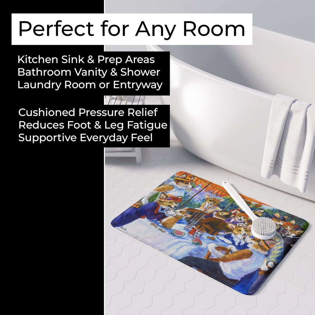 Corgi Boating Party Memory Foam Kitchen Mat Machine Washable Anti-Fatigue Cushion Comfort Bath or Kitchen Rug