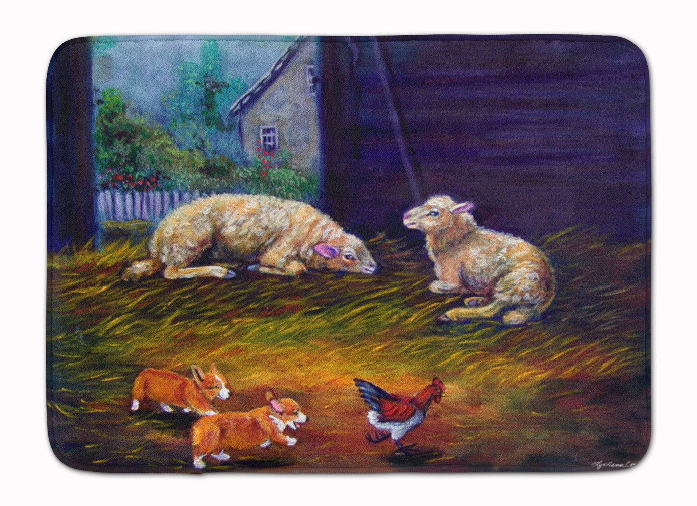 Corgi Chaos in the barn with sheep Memory Foam Kitchen Mat Machine Washable Anti-Fatigue Cushion Comfort Bath or Kitchen Rug