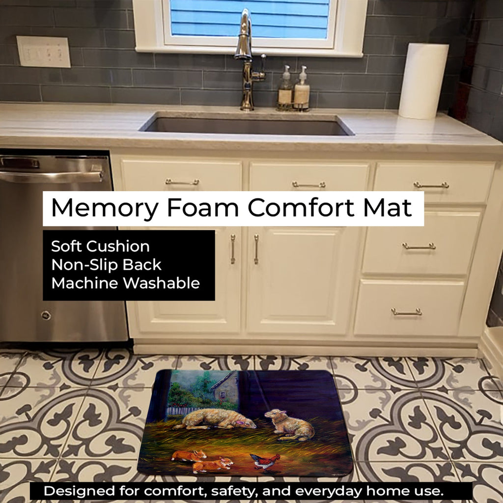 Corgi Chaos in the barn with sheep Memory Foam Kitchen Mat Machine Washable Anti-Fatigue Cushion Comfort Bath or Kitchen Rug
