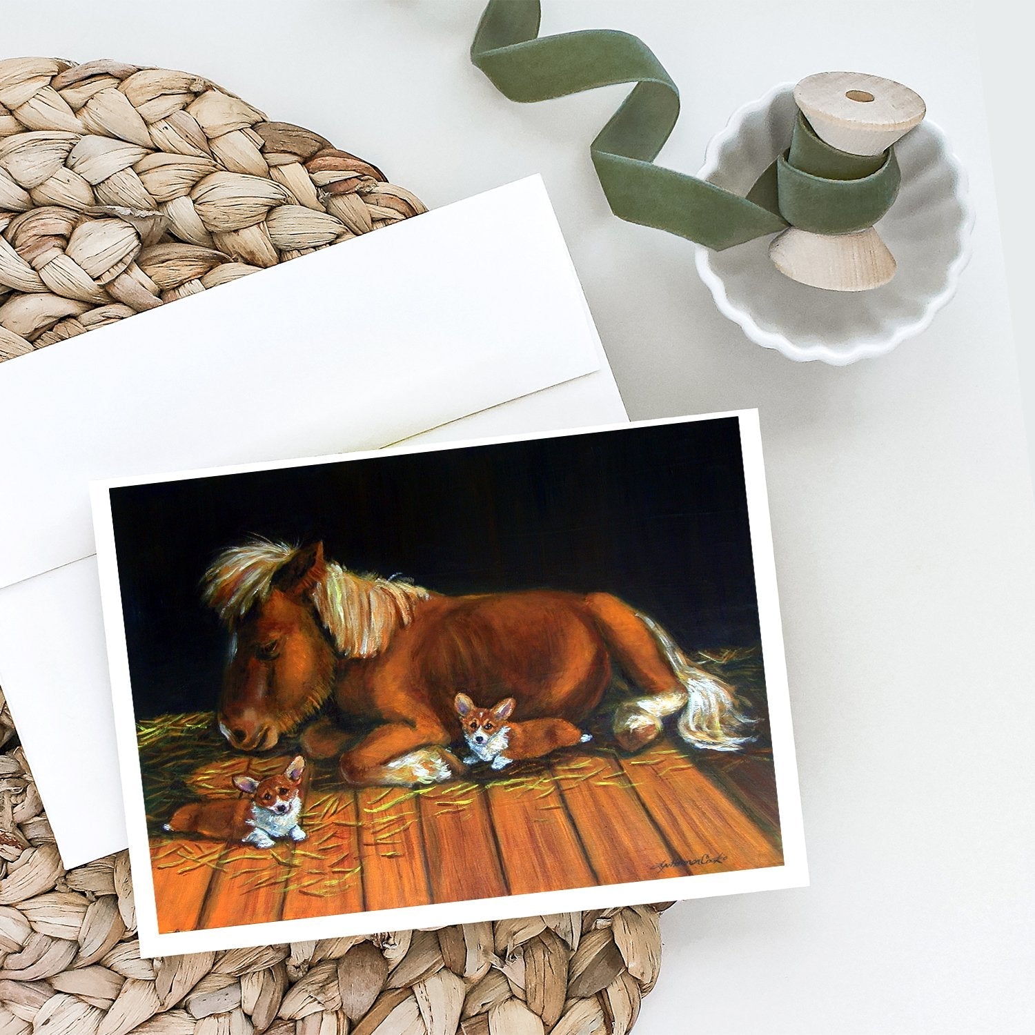 Corgi Snuggles the pony Greeting Cards Pack of 8 Blank Cards with Envelopes Whimsical A7 Size 5x7