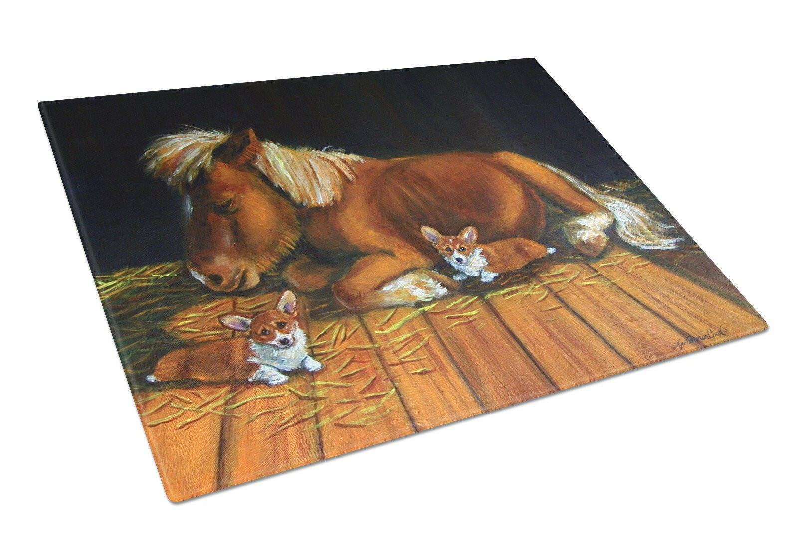 Corgi Snuggles the pony Cutting Board Tempered Glass Kitchen Cutting Surface, Heat Resistant Chopping, Non-Slip Feet, Food Prep & Serving