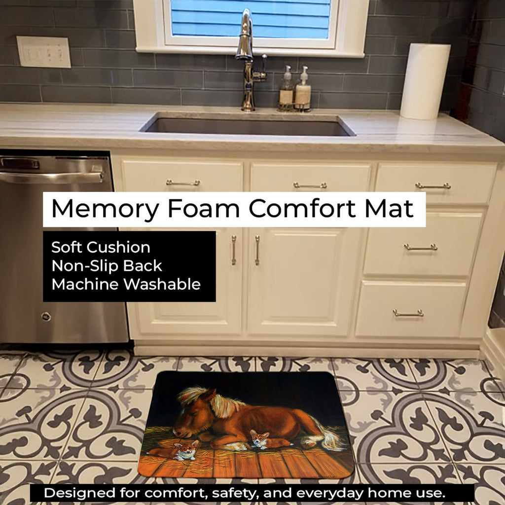 Corgi Snuggles the pony Memory Foam Kitchen Mat Machine Washable Anti-Fatigue Cushion Comfort Bath or Kitchen Rug