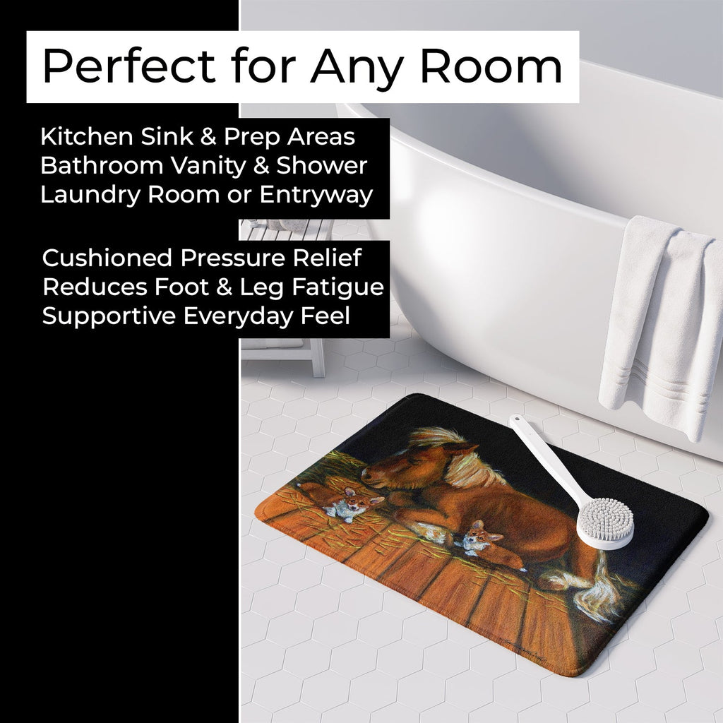 Corgi Snuggles the pony Memory Foam Kitchen Mat Machine Washable Anti-Fatigue Cushion Comfort Bath or Kitchen Rug
