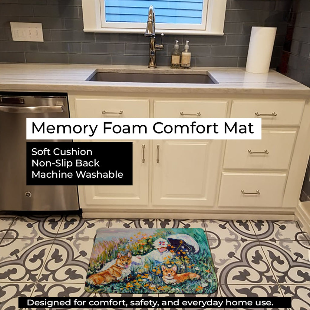 Corgi Classics Memory Foam Kitchen Mat Machine Washable Anti-Fatigue Cushion Comfort Bath or Kitchen Rug
