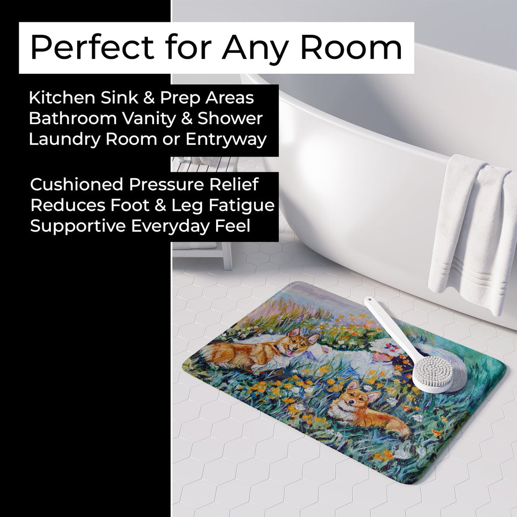 Corgi Classics Memory Foam Kitchen Mat Machine Washable Anti-Fatigue Cushion Comfort Bath or Kitchen Rug