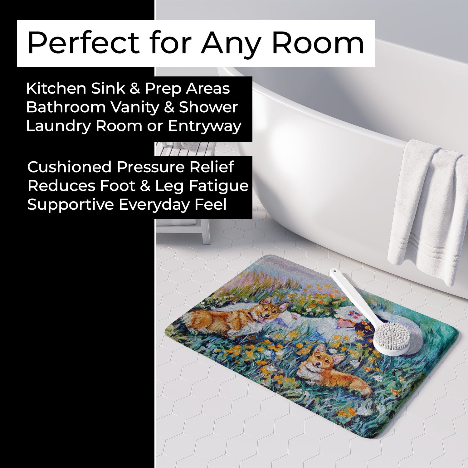 Corgi Classics Memory Foam Kitchen Mat Machine Washable Anti-Fatigue Cushion Comfort Bath or Kitchen Rug