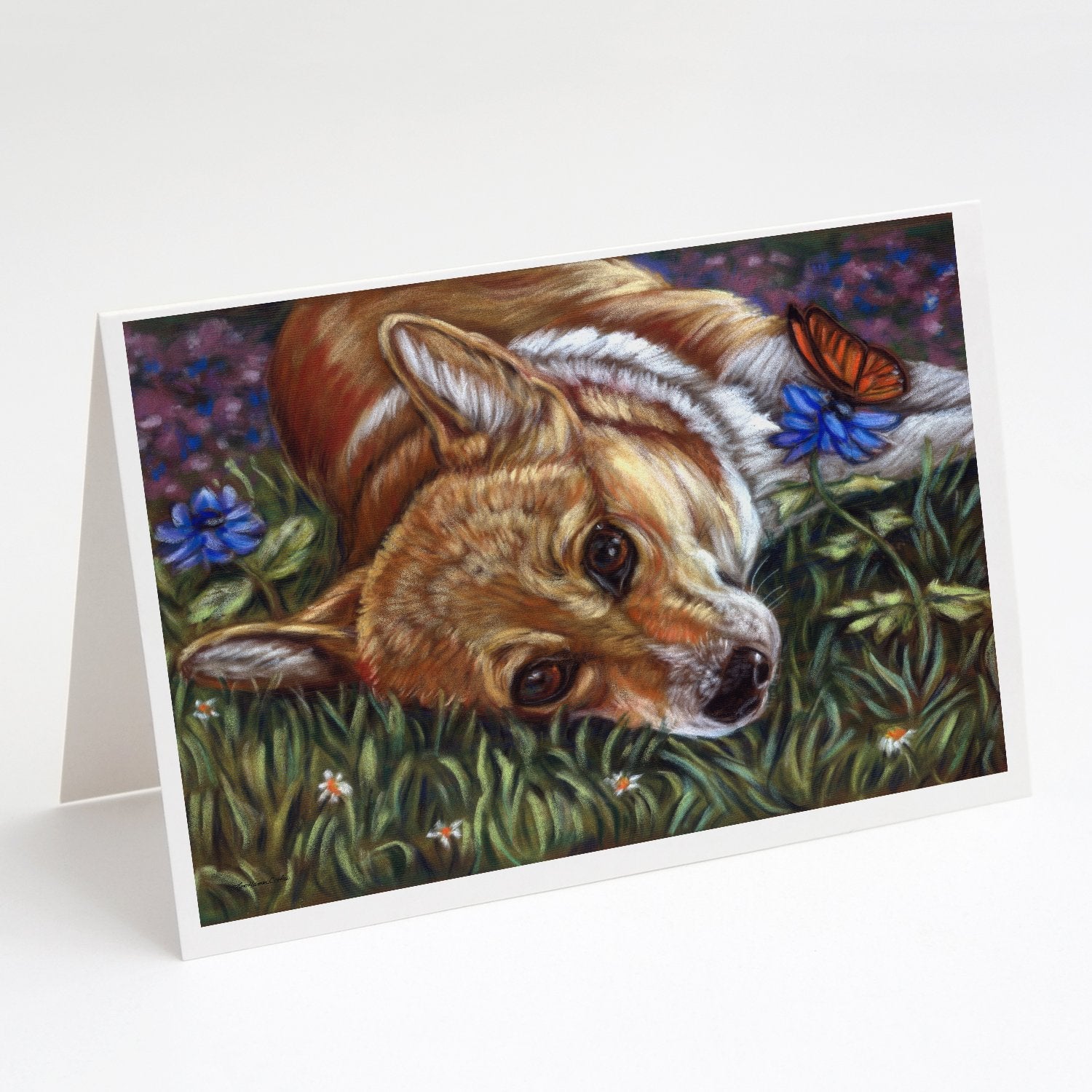 Corgi Pastel Butterfly Greeting Cards Pack of 8 Blank Cards with Envelopes Whimsical A7 Size 5x7