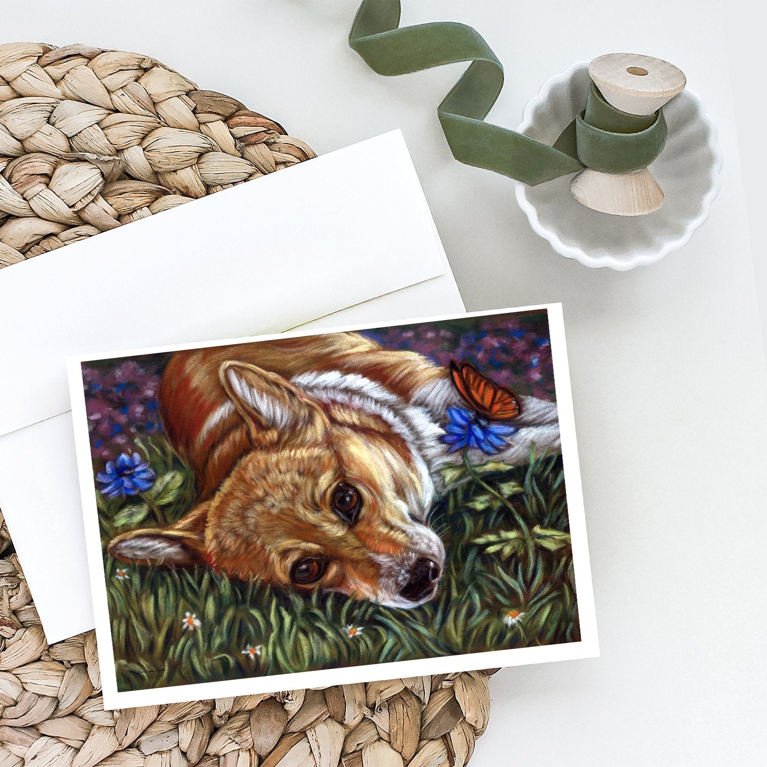 Corgi Pastel Butterfly Greeting Cards Pack of 8 Blank Cards with Envelopes Whimsical A7 Size 5x7