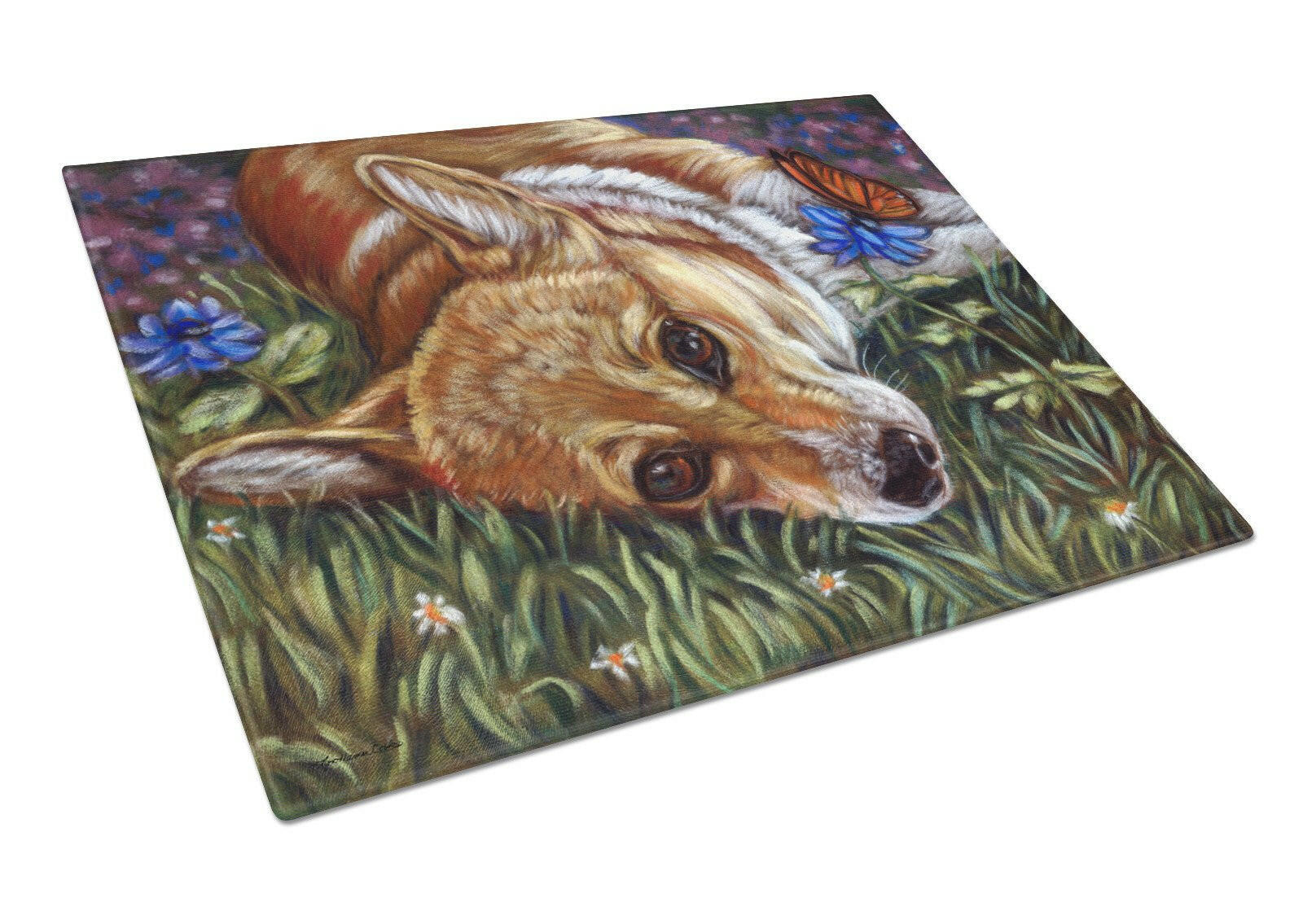 Corgi Pastel Butterfly Cutting Board Tempered Glass Kitchen Cutting Surface, Heat Resistant Chopping, Non-Slip Feet, Food Prep & Serving
