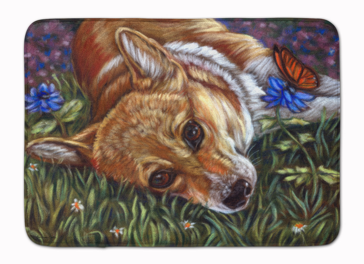 Corgi Pastel Butterfly Memory Foam Kitchen Mat Machine Washable Anti-Fatigue Cushion Comfort Bath or Kitchen Rug