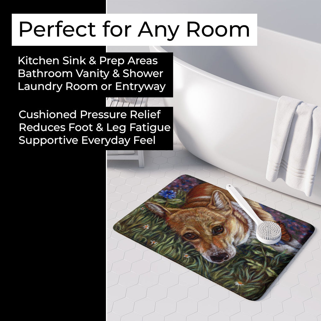 Corgi Pastel Butterfly Memory Foam Kitchen Mat Machine Washable Anti-Fatigue Cushion Comfort Bath or Kitchen Rug
