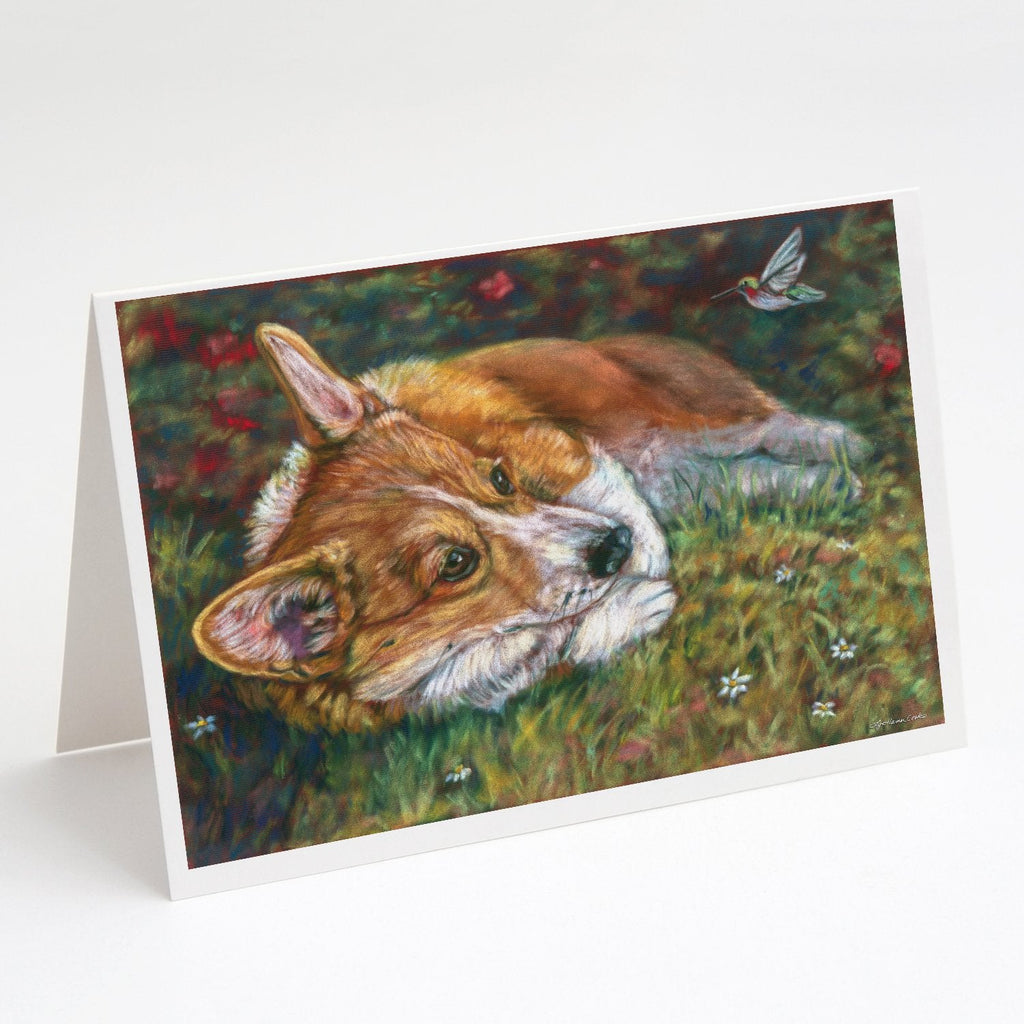 Corgi Pastel Hummingbird Greeting Cards Pack of 8 Blank Cards with Envelopes Whimsical A7 Size 5x7