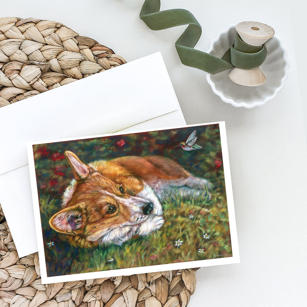Corgi Pastel Hummingbird Greeting Cards Pack of 8 Blank Cards with Envelopes Whimsical A7 Size 5x7