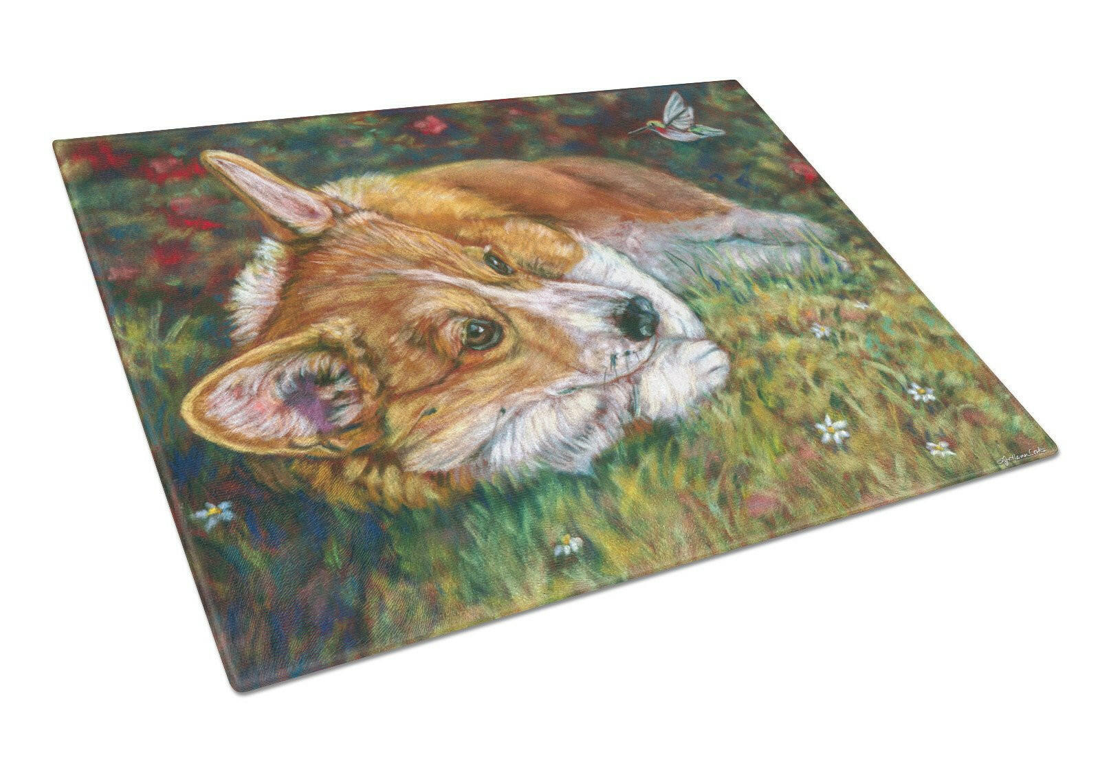 Corgi Pastel Hummingbird Cutting Board Tempered Glass Kitchen Cutting Surface, Heat Resistant Chopping, Non-Slip Feet, Food Prep & Serving