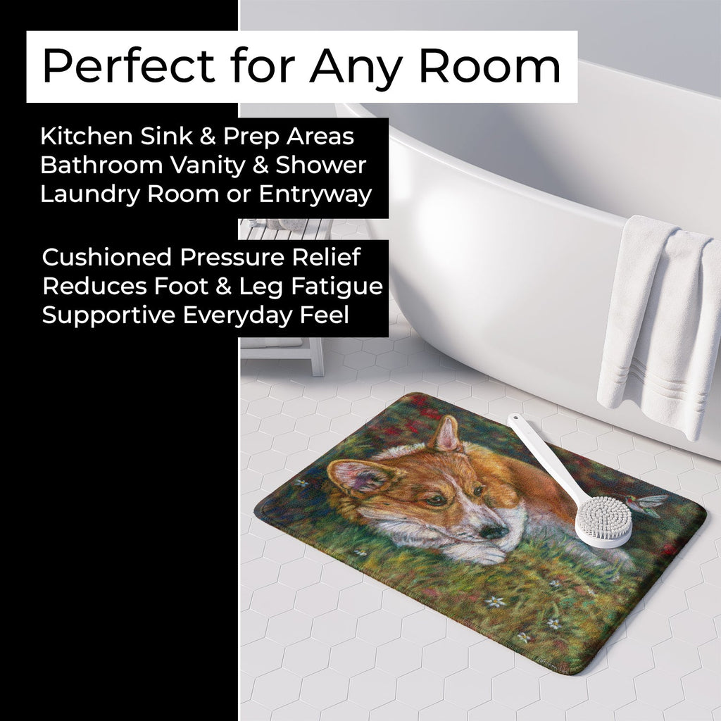 Corgi Pastel Hummingbird Memory Foam Kitchen Mat Machine Washable Anti-Fatigue Cushion Comfort Bath or Kitchen Rug