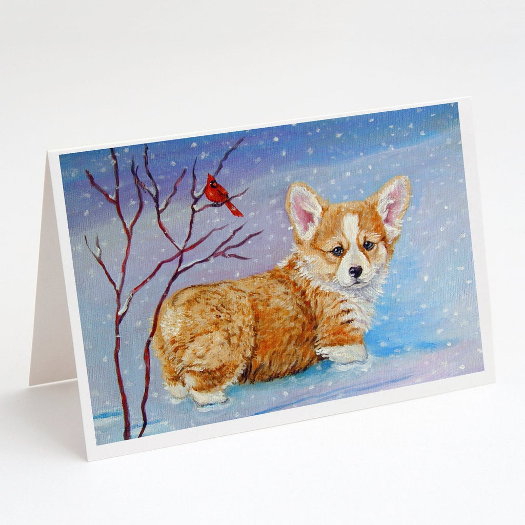 Corgi Pup Snow Cardinal Greeting Cards Pack of 8 Blank Cards with Envelopes Whimsical A7 Size 5x7