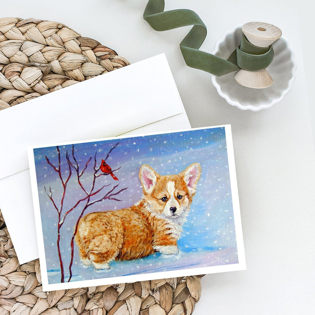 Corgi Pup Snow Cardinal Greeting Cards Pack of 8 Blank Cards with Envelopes Whimsical A7 Size 5x7