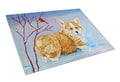 Corgi Pup Snow Cardinal Cutting Board Tempered Glass Kitchen Cutting Surface, Heat Resistant Chopping, Non-Slip Feet, Food Prep & Serving