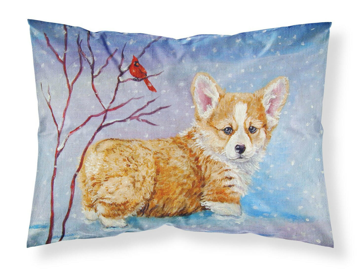 Corgi Pup Snow Cardinal Standard Pillowcase Lightweight Super Soft Easy Care Decorative Artwork Pillowcase, Standard