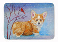 Corgi Pup Snow Cardinal Memory Foam Kitchen Mat Machine Washable Anti-Fatigue Cushion Comfort Bath or Kitchen Rug