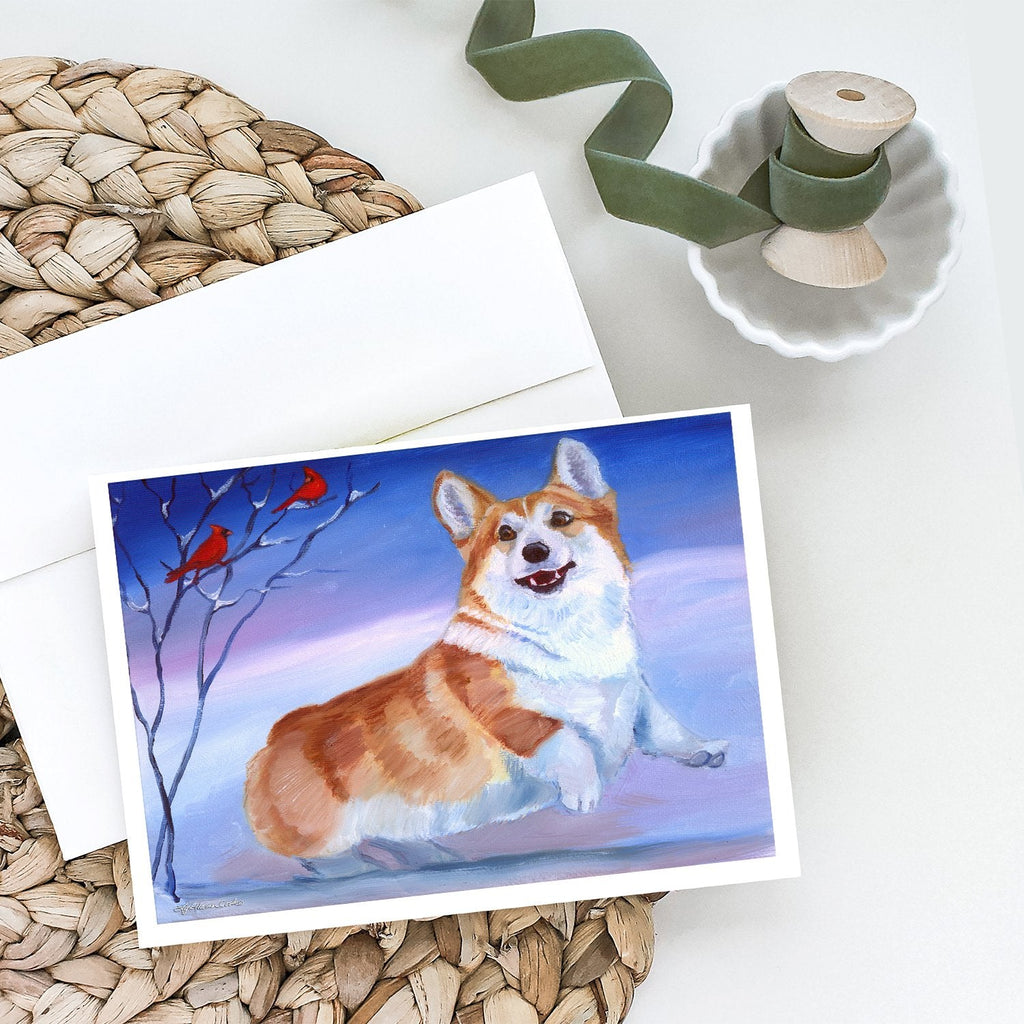 Corgi Snow Cardinal Greeting Cards Pack of 8 Blank Cards with Envelopes Whimsical A7 Size 5x7