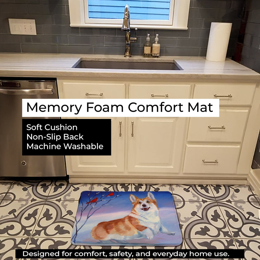 Corgi Snow Cardinal Memory Foam Kitchen Mat Machine Washable Anti-Fatigue Cushion Comfort Bath or Kitchen Rug
