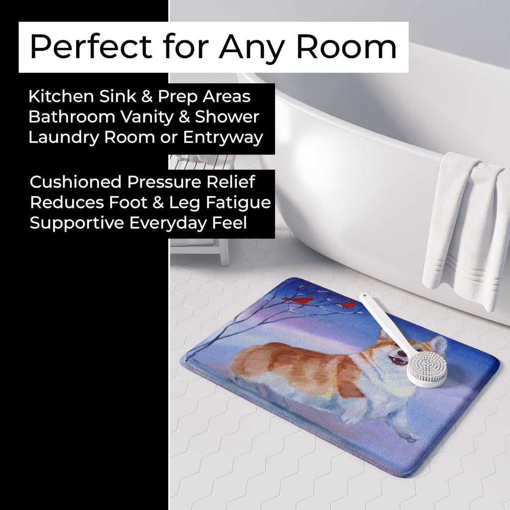 Corgi Snow Cardinal Memory Foam Kitchen Mat Machine Washable Anti-Fatigue Cushion Comfort Bath or Kitchen Rug