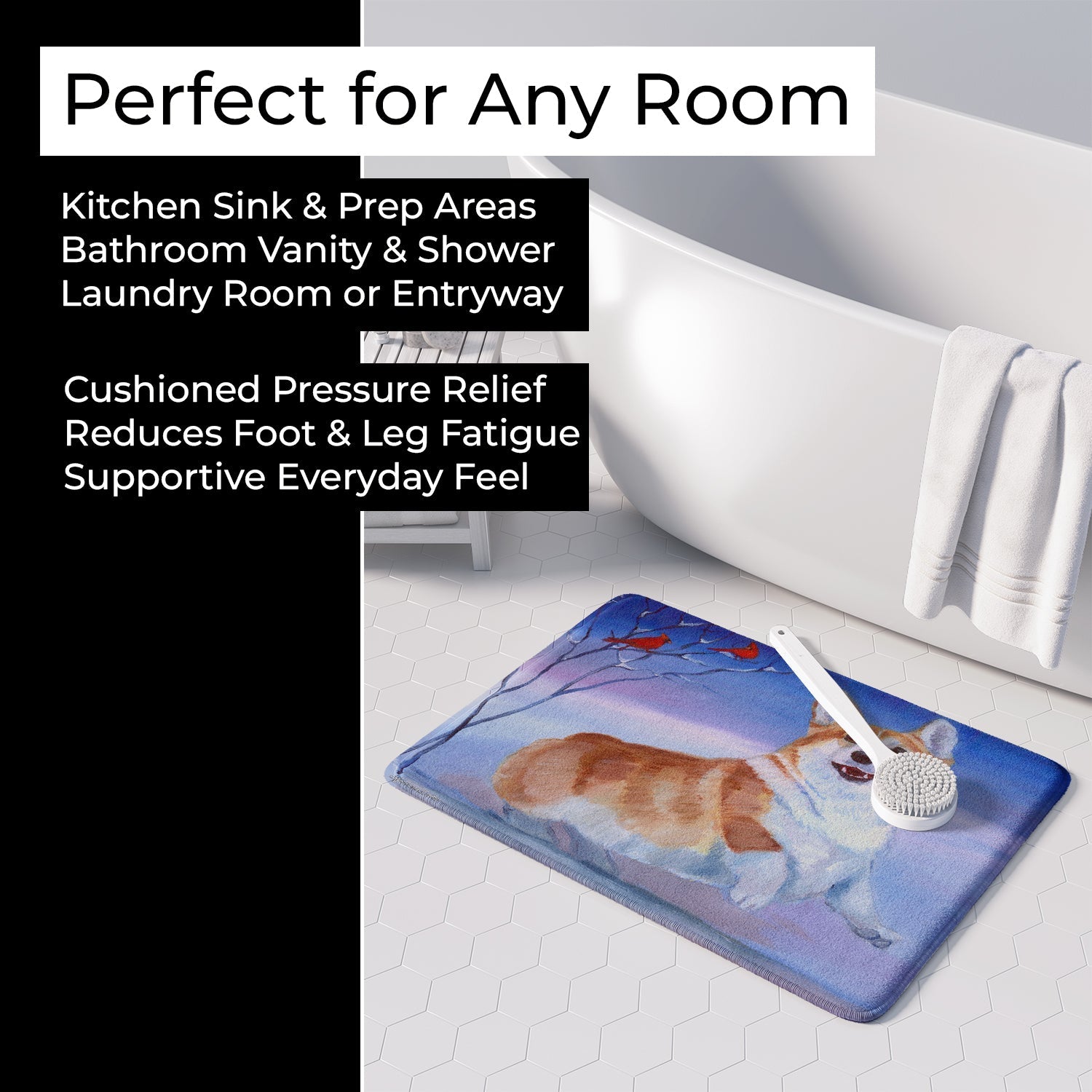 Corgi Snow Cardinal Memory Foam Kitchen Mat Machine Washable Anti-Fatigue Cushion Comfort Bath or Kitchen Rug