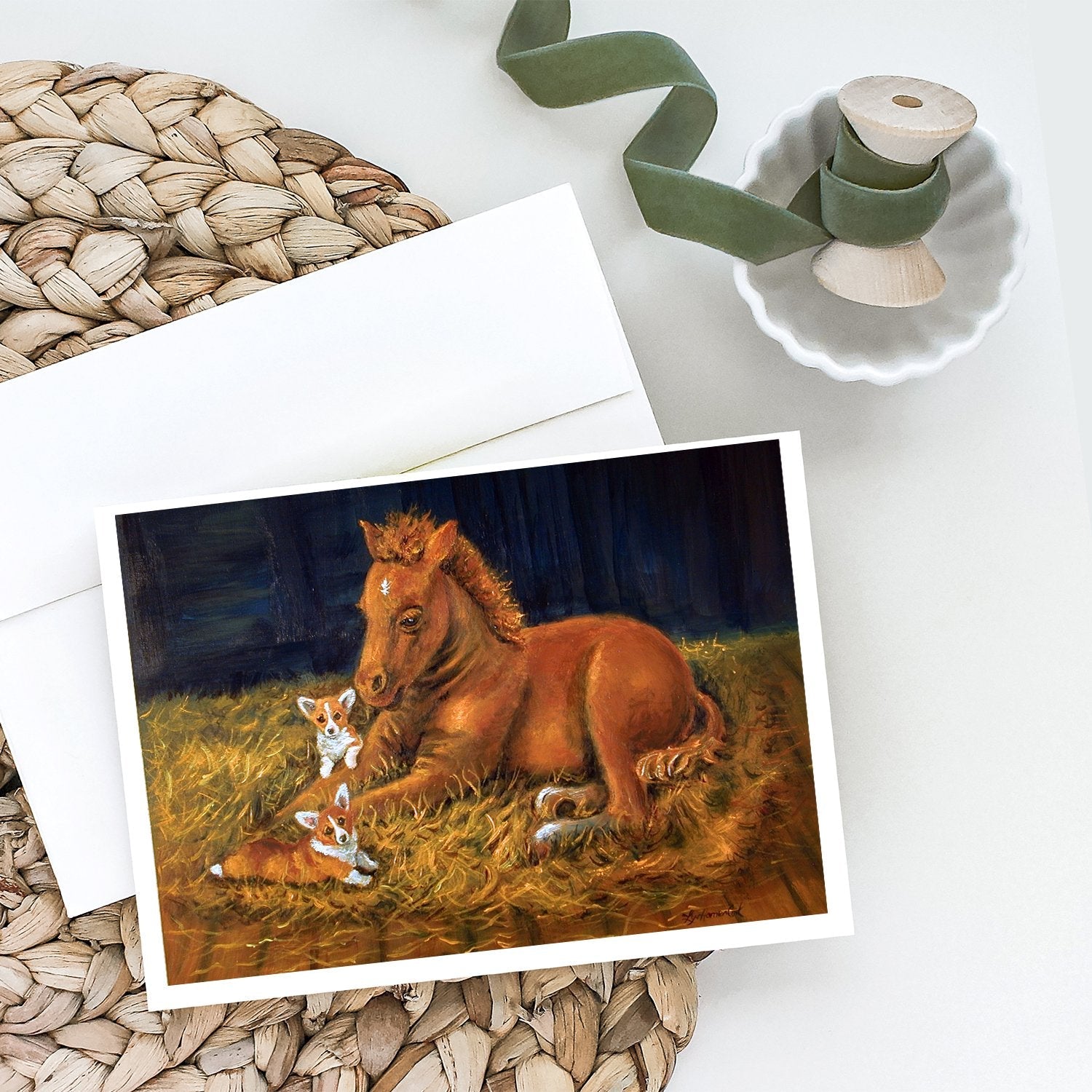 Corgi Sunrise with Colt  Greeting Cards Pack of 8 Blank Cards with Envelopes Whimsical A7 Size 5x7