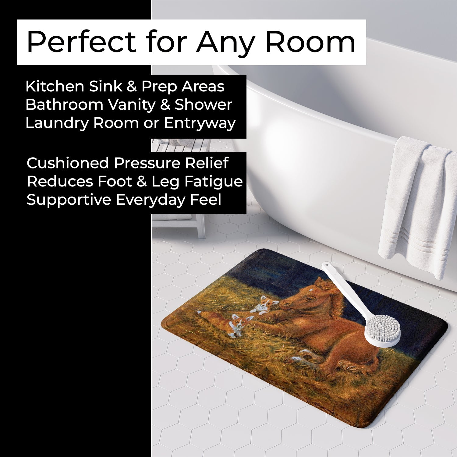 Corgi Sunrise with Colt  Memory Foam Kitchen Mat Machine Washable Anti-Fatigue Cushion Comfort Bath or Kitchen Rug