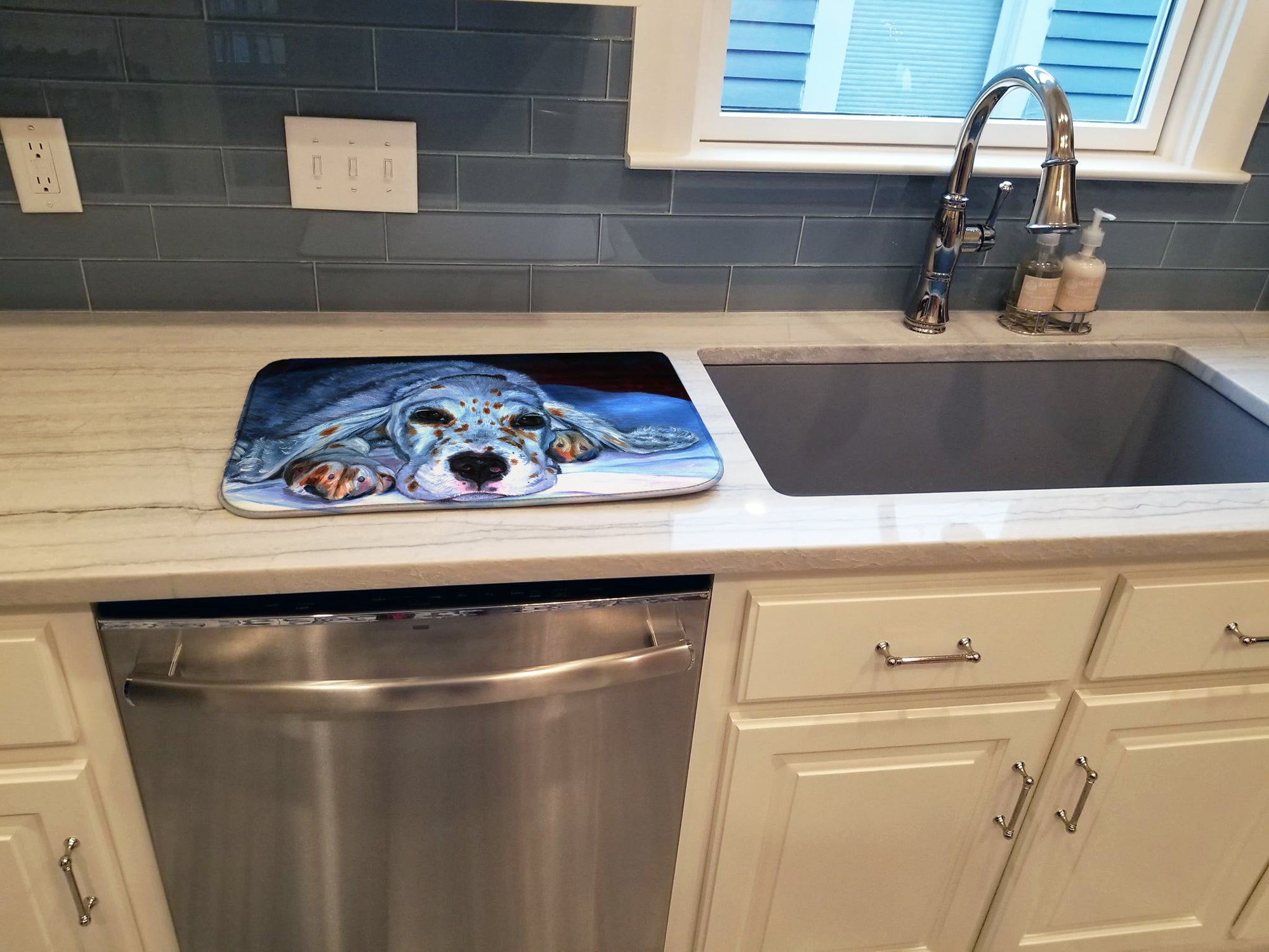 English Setter Pup Dish Drying Mat Absorbent Dish Drying Mat Pad for Kitchen Counter Dish Drainer Mat for Countertop, 14 x 21", Multicolor