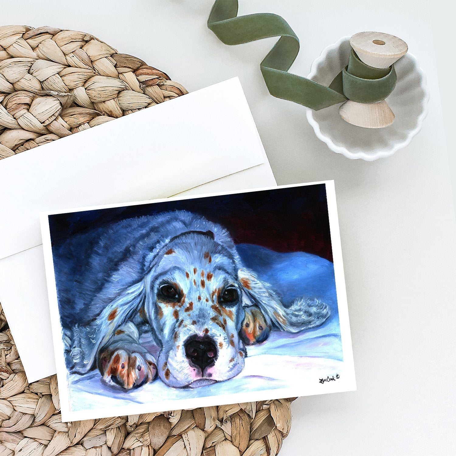 English Setter Pup Greeting Cards Pack of 8 Blank Cards with Envelopes Whimsical A7 Size 5x7