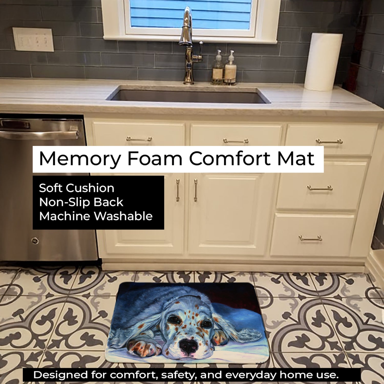 English Setter Pup Memory Foam Kitchen Mat Machine Washable Anti-Fatigue Cushion Comfort Bath or Kitchen Rug