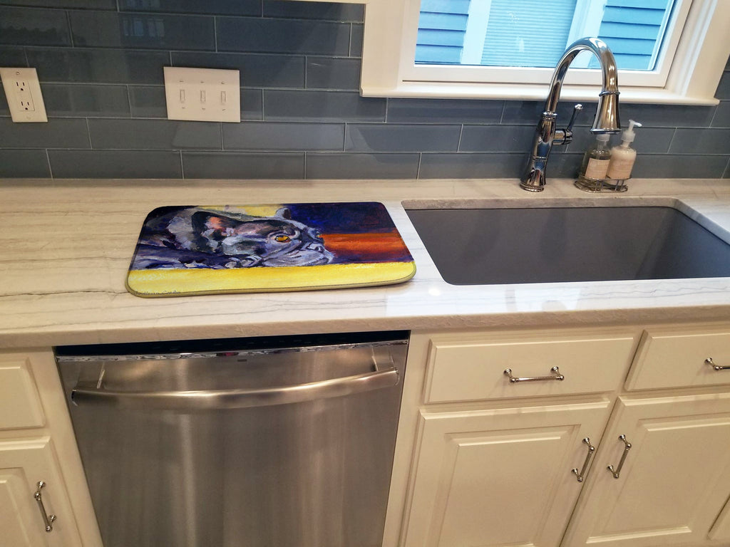 Black French Bulldog Sunny Dish Drying Mat Absorbent Dish Drying Mat Pad for Kitchen Counter Dish Drainer Mat for Countertop, 14 x 21", Multicolor