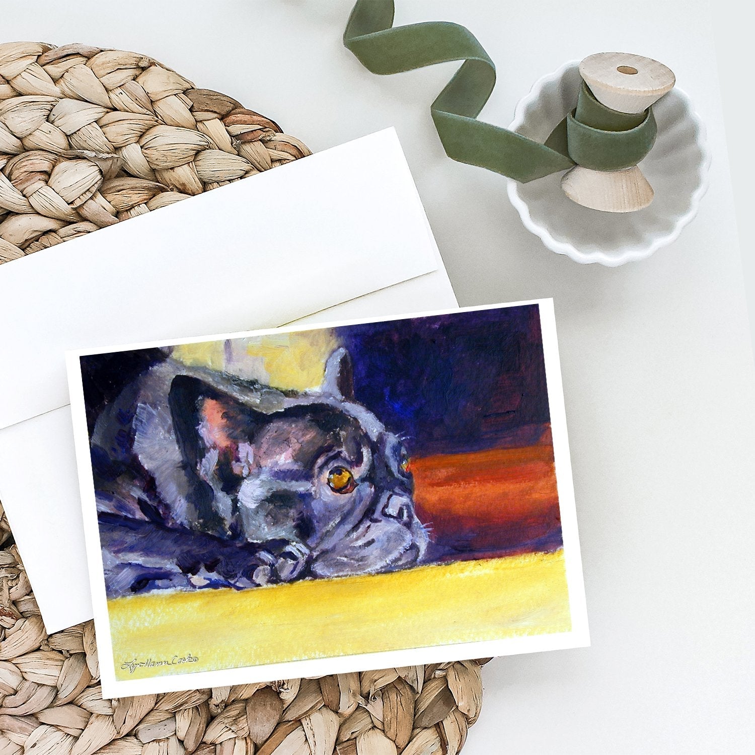 Black French Bulldog Sunny Greeting Cards Pack of 8 Blank Cards with Envelopes Whimsical A7 Size 5x7
