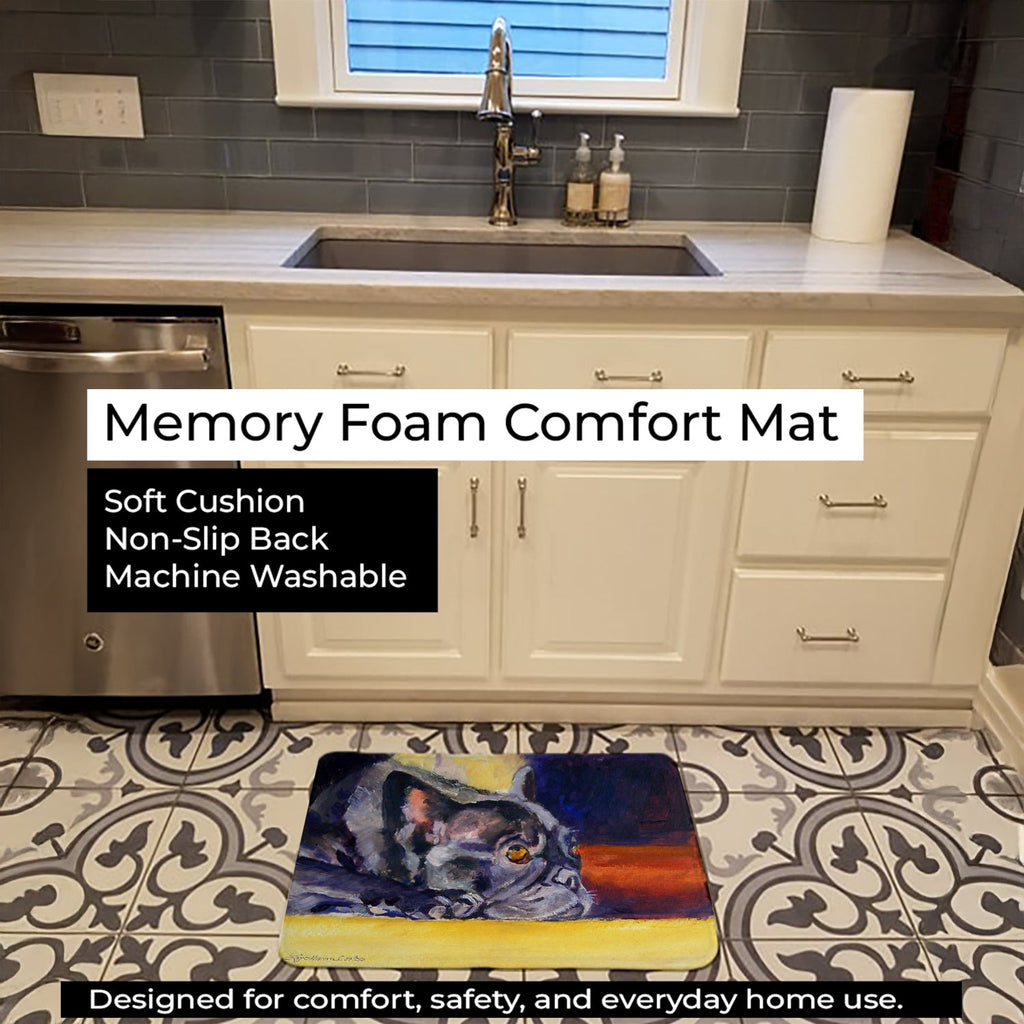 Black French Bulldog Sunny Memory Foam Kitchen Mat Machine Washable Anti-Fatigue Cushion Comfort Bath or Kitchen Rug
