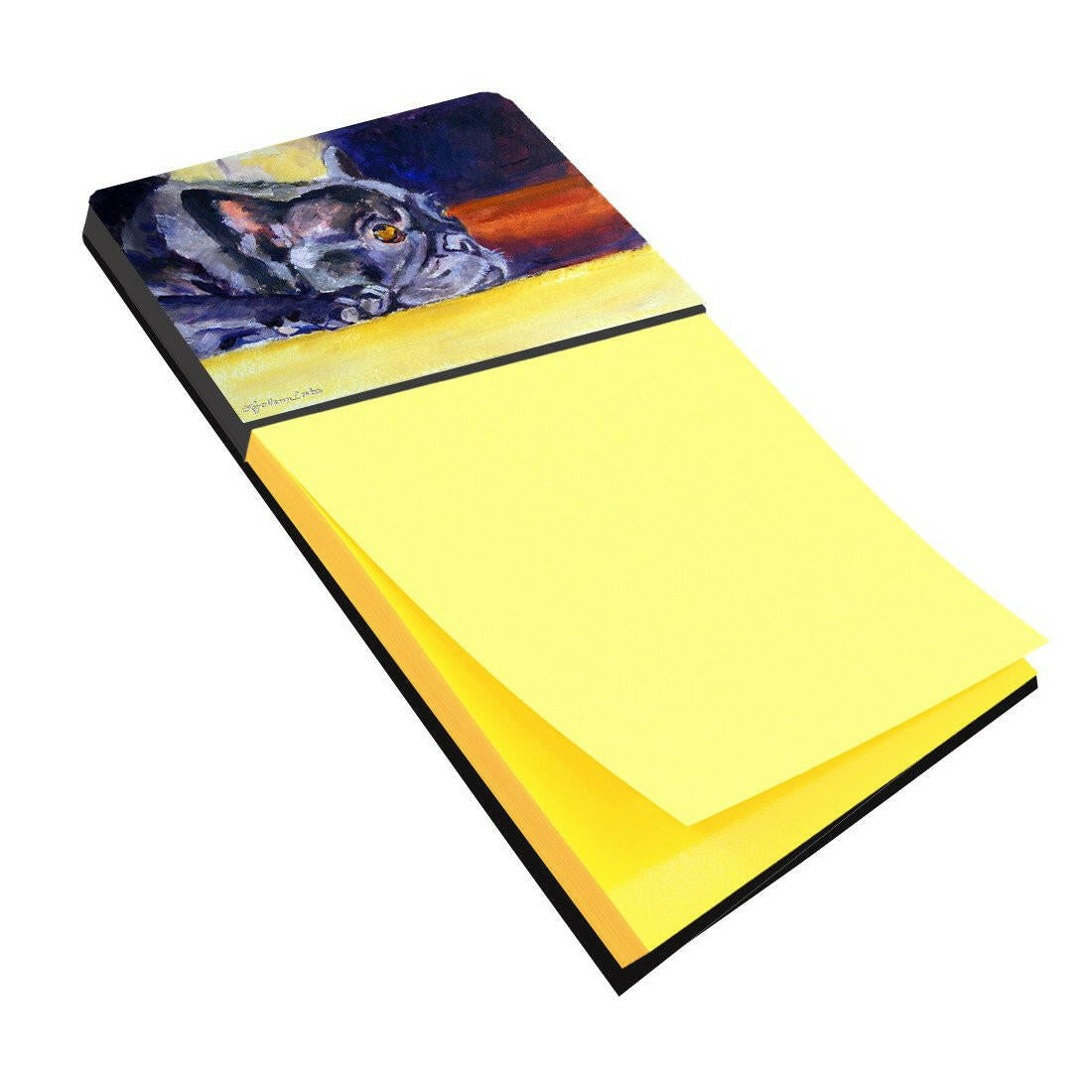 Black French Bulldog Sunny Watercolor Sticky Note Holder Refillable Dispenser Desk Accessory 3x3 Pad Gift