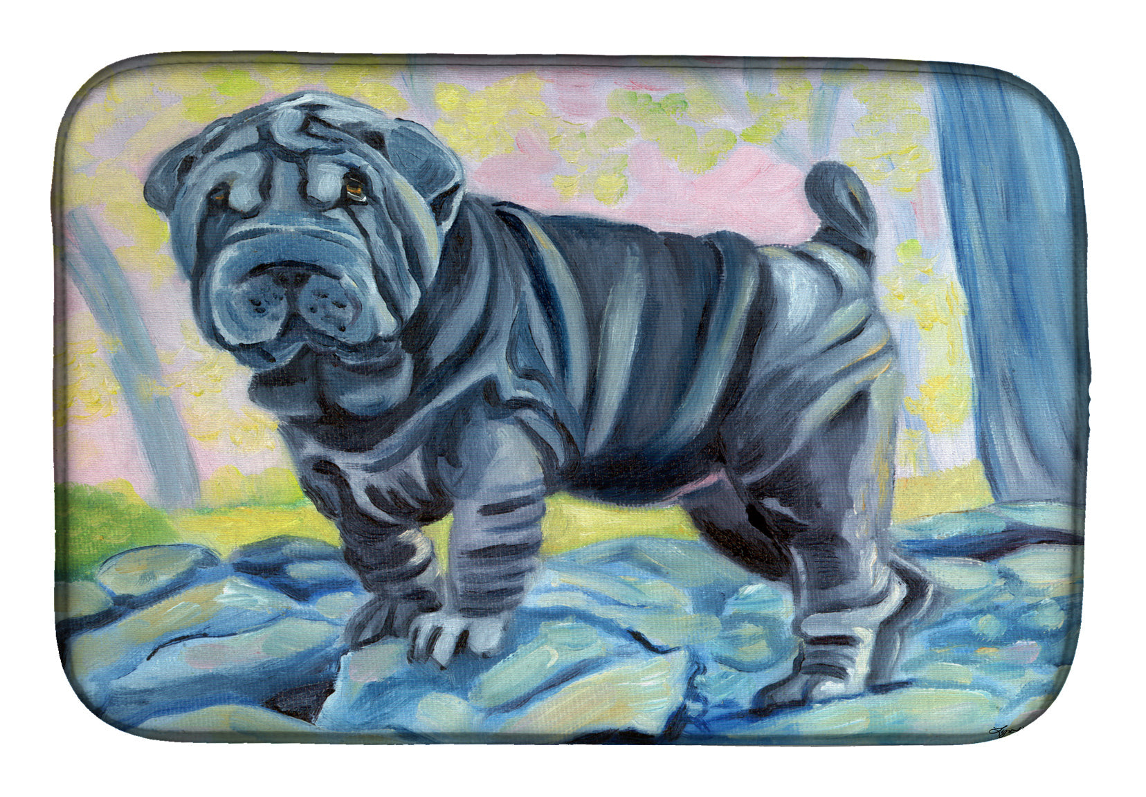 Blue Shar Pei Dish Drying Mat Absorbent Dish Drying Mat Pad for Kitchen Counter Dish Drainer Mat for Countertop, 14 x 21", Multicolor