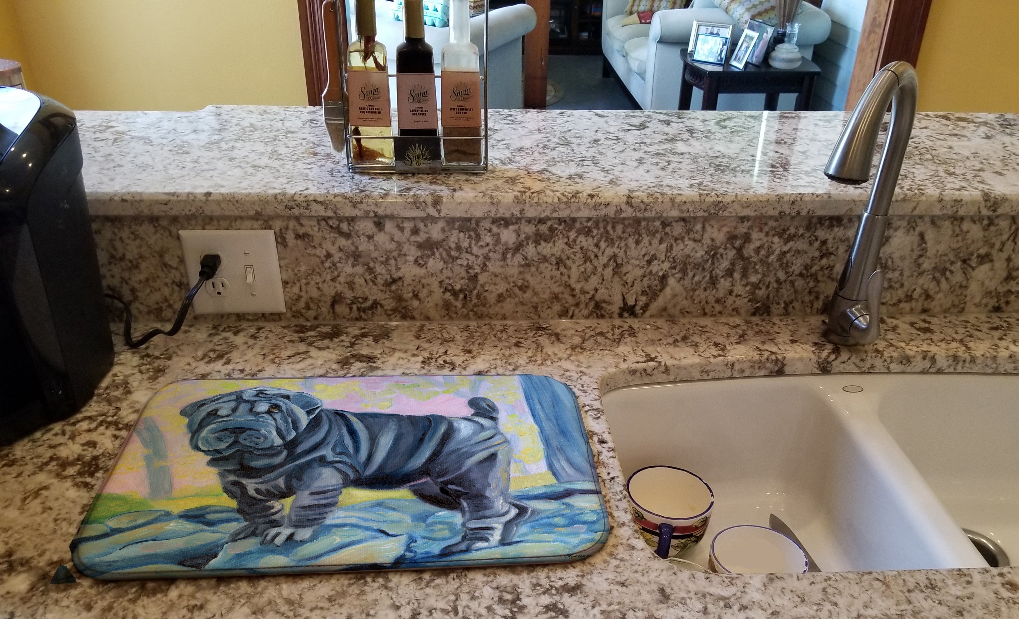 Blue Shar Pei Dish Drying Mat Absorbent Dish Drying Mat Pad for Kitchen Counter Dish Drainer Mat for Countertop, 14 x 21", Multicolor