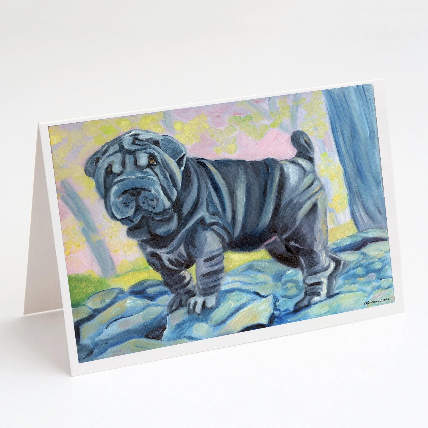 Blue Shar Pei Greeting Cards Pack of 8 Blank Cards with Envelopes Whimsical A7 Size 5x7