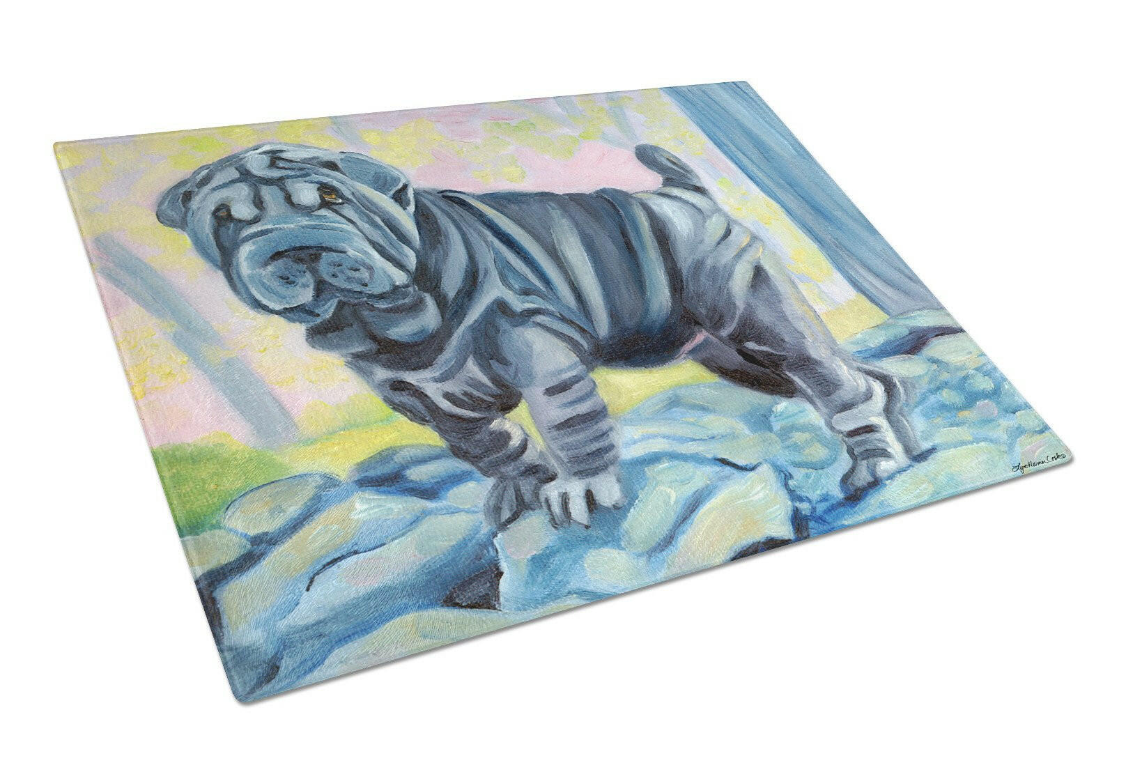 Blue Shar Pei Cutting Board Tempered Glass Kitchen Cutting Surface, Heat Resistant Chopping, Non-Slip Feet, Food Prep & Serving