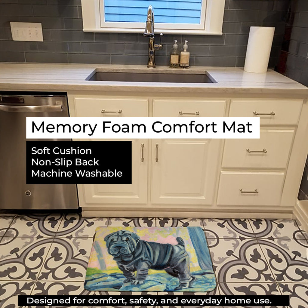 Blue Shar Pei Memory Foam Kitchen Mat Machine Washable Anti-Fatigue Cushion Comfort Bath or Kitchen Rug