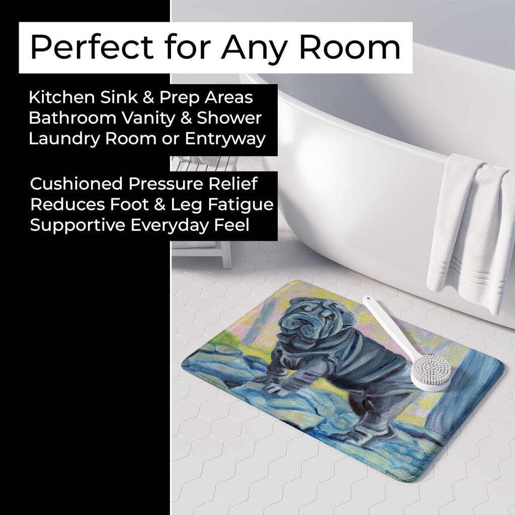 Blue Shar Pei Memory Foam Kitchen Mat Machine Washable Anti-Fatigue Cushion Comfort Bath or Kitchen Rug