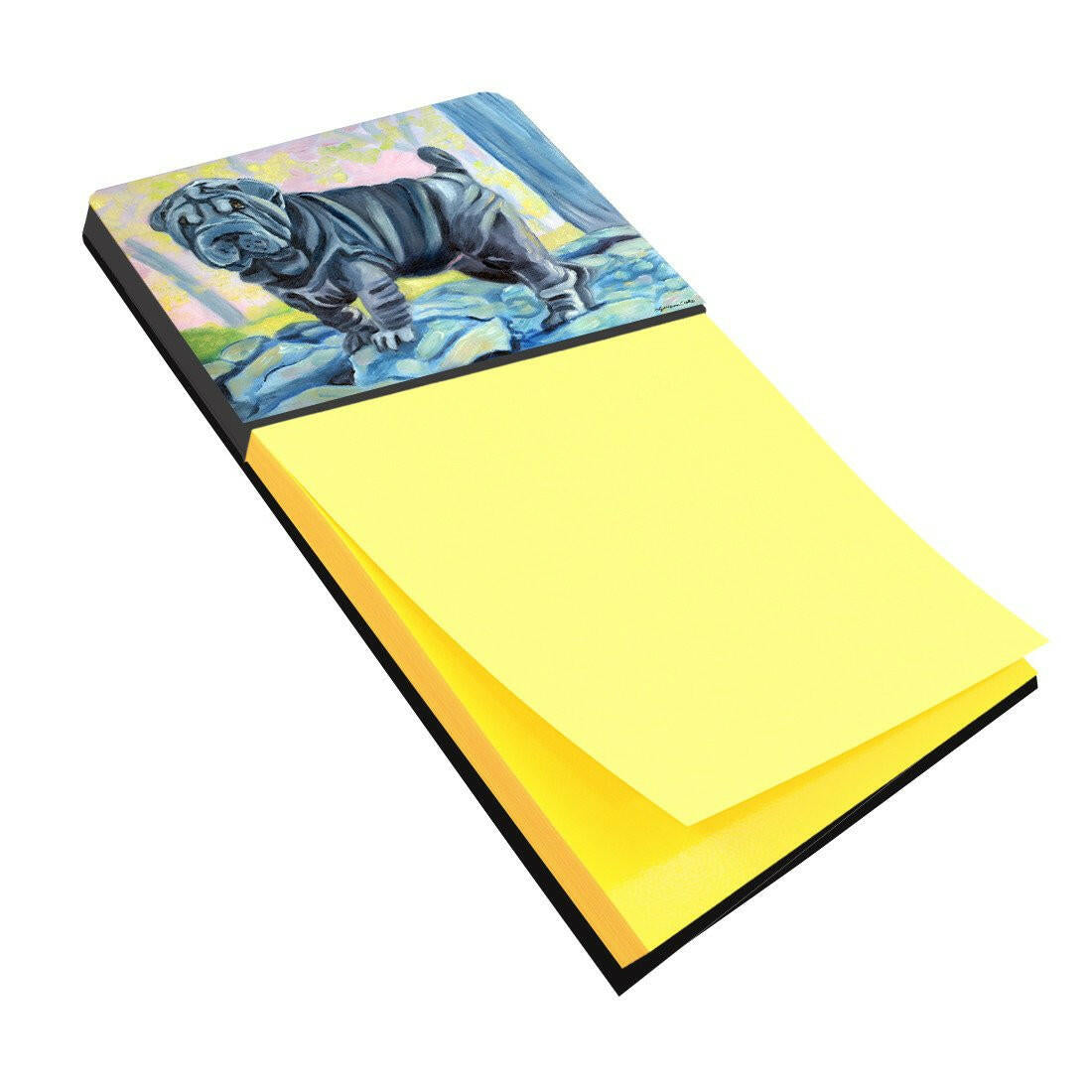 Blue Shar Pei Watercolor Sticky Note Holder Refillable Dispenser Desk Accessory 3x3 Pad Gift