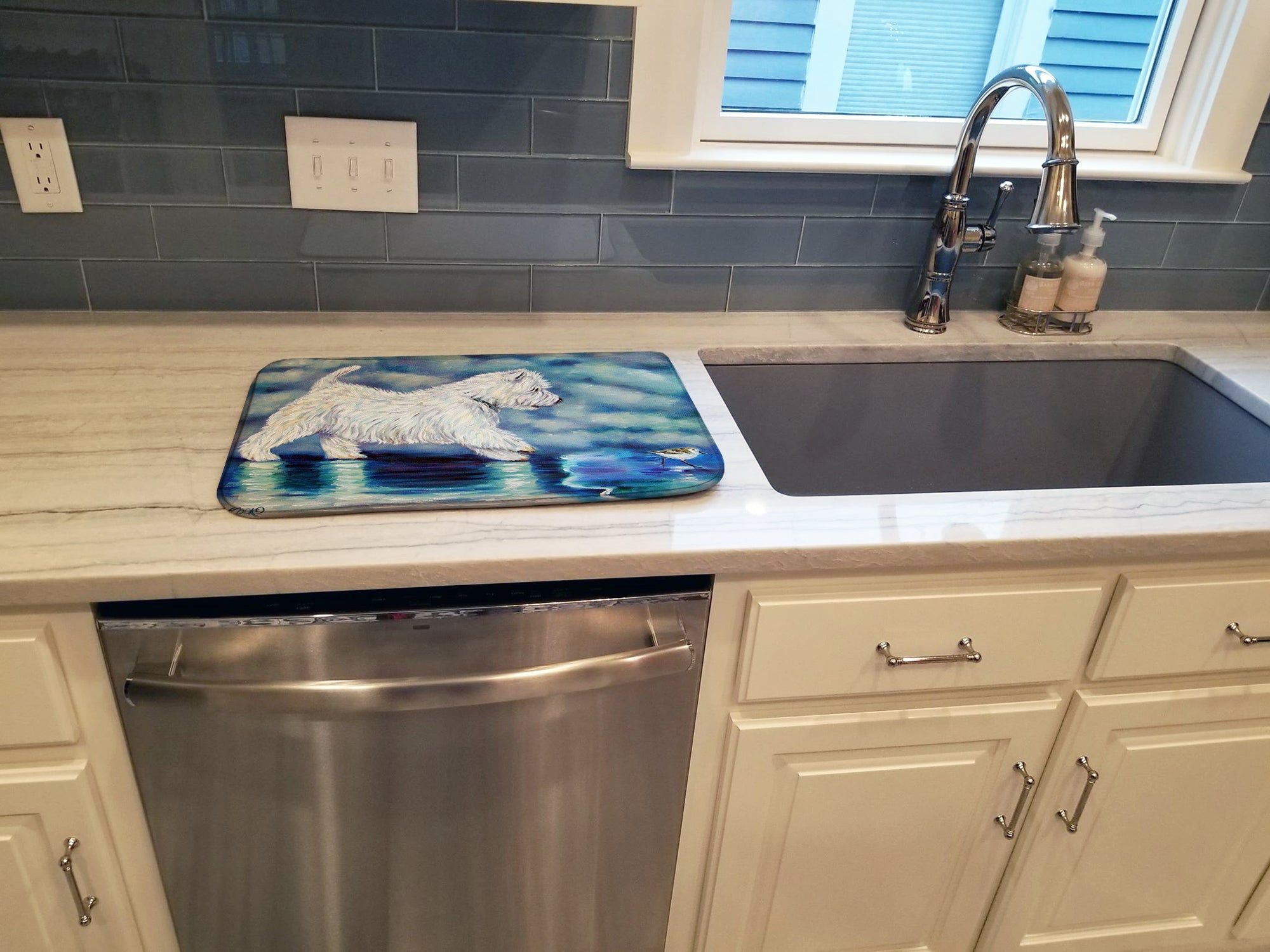 Misty Westie Dish Drying Mat Absorbent Dish Drying Mat Pad for Kitchen Counter Dish Drainer Mat for Countertop, 14 x 21", Multicolor