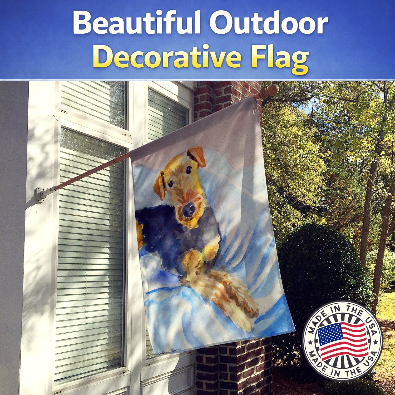 Cozy Airedale Terrier House Flag 28x40 Porch Sleeve Pole Decorative Outside Yard Banner Artwork Wall Hanging, Polyester
