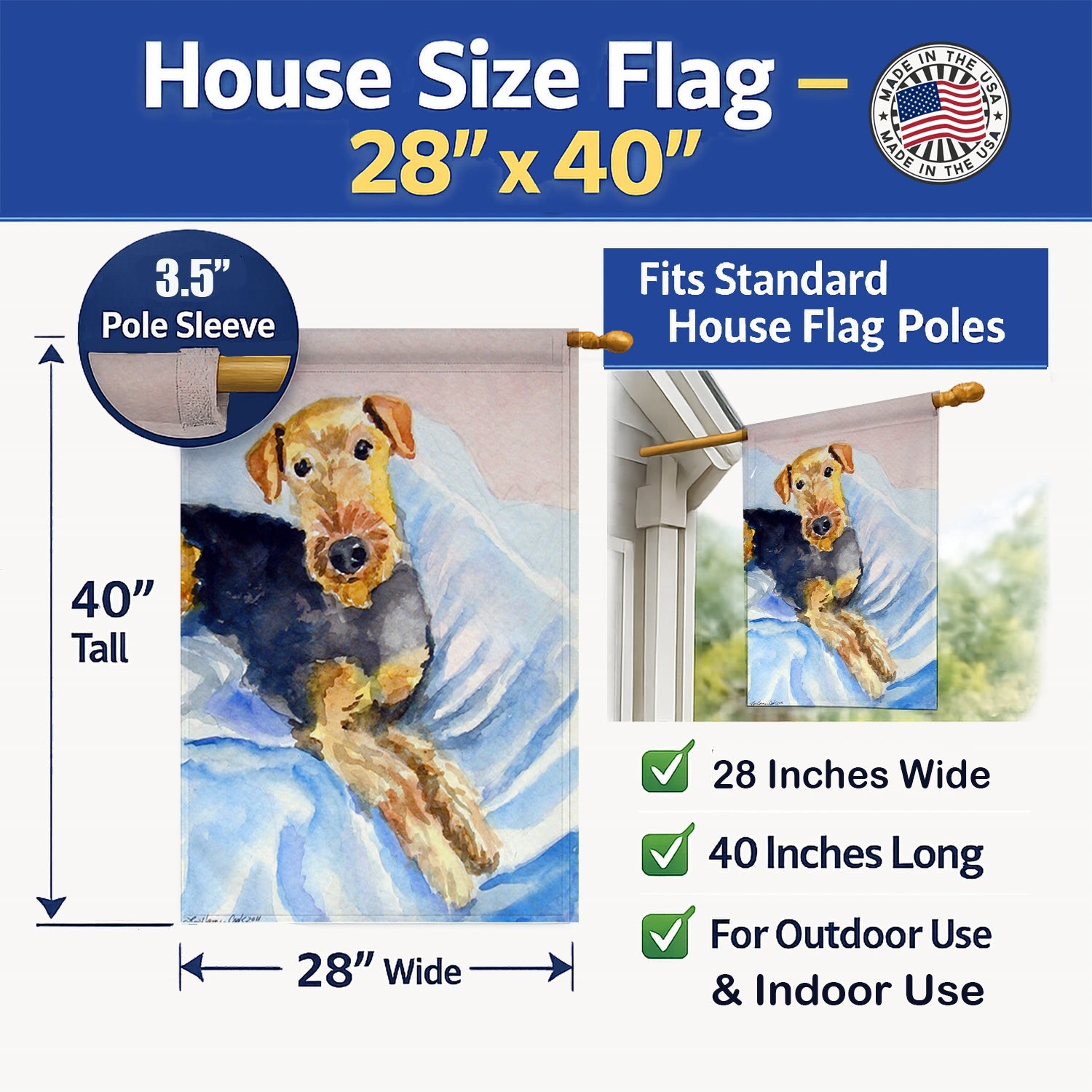 Cozy Airedale Terrier House Flag 28x40 Porch Sleeve Pole Decorative Outside Yard Banner Artwork Wall Hanging, Polyester