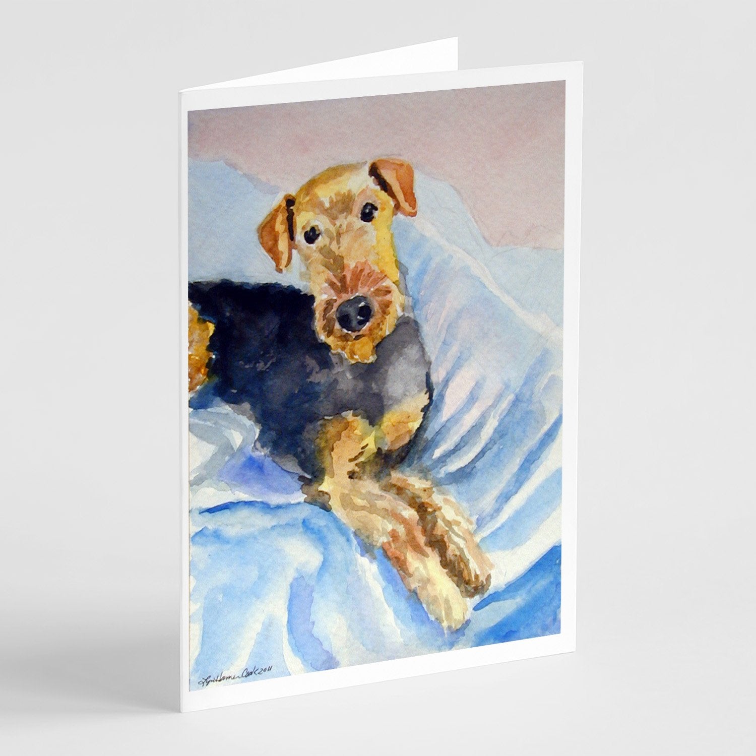 Cozy Airedale Terrier Greeting Cards Pack of 8 Blank Cards with Envelopes Whimsical A7 Size 5x7