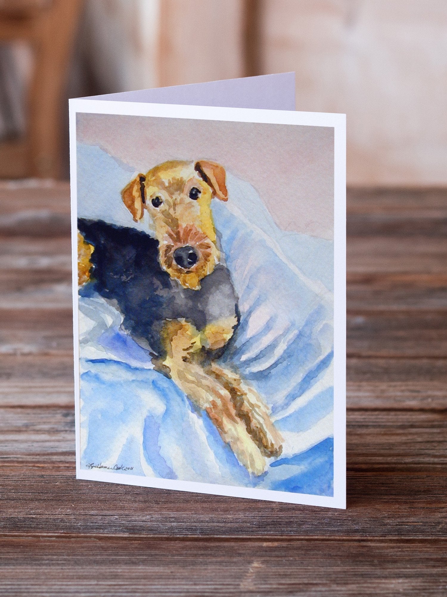 Cozy Airedale Terrier Greeting Cards Pack of 8 Blank Cards with Envelopes Whimsical A7 Size 5x7
